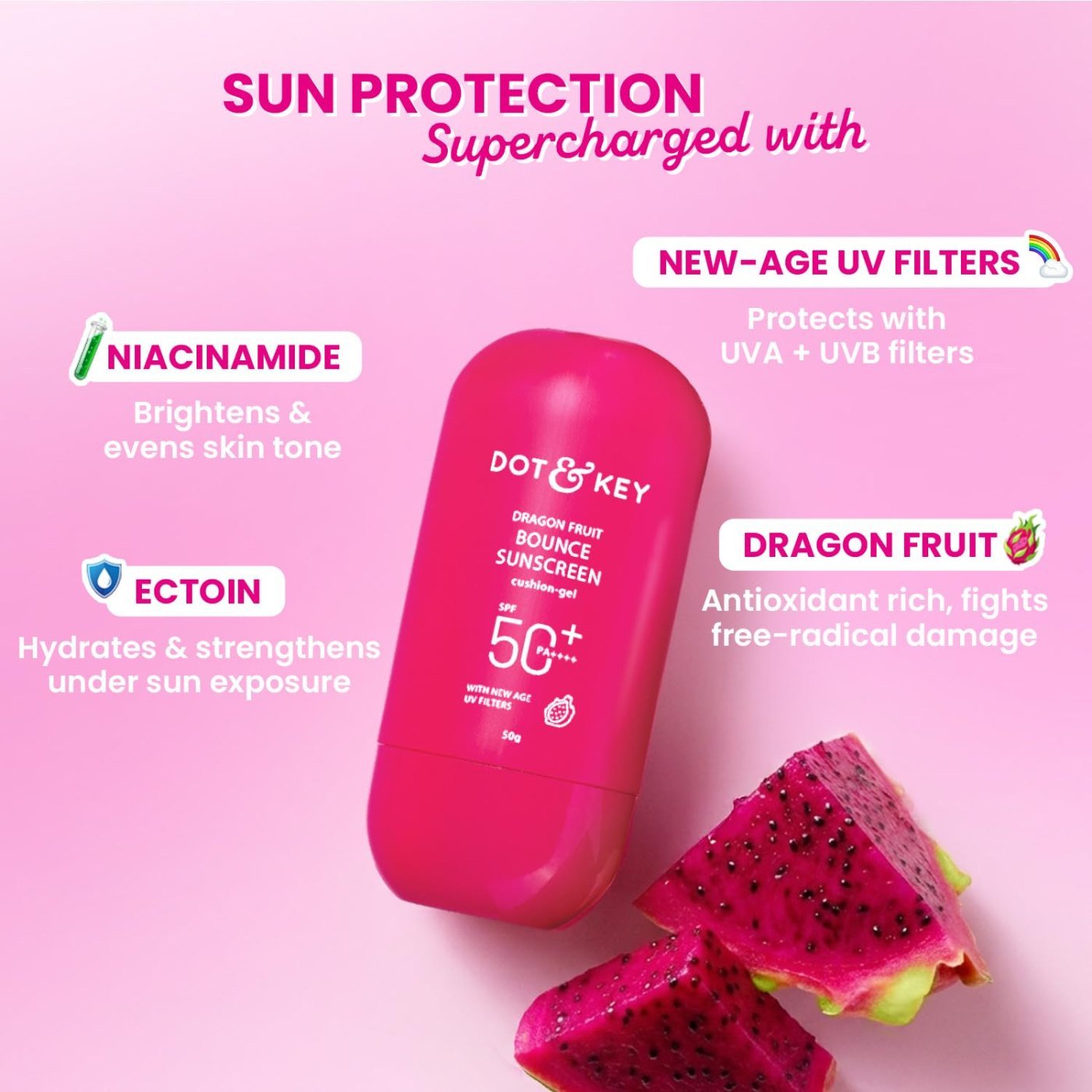 Dot & Key Dragon Fruit Bounce Gel Sunscreen SPF 50+ PA++++ With New-Age UV Filters